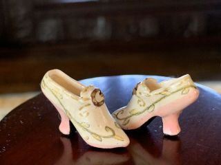 Vintage Miniature Dollhouse Artisan Porcelain Ladies Shoes Hand Painted Lovely