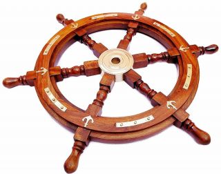 36 Brass Anchor Ship Wheel Wooden Captains Wheel Pirates Wall Decorative Big