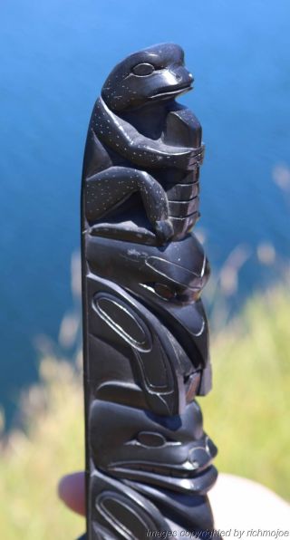 Fine Authentic Old Northwest Coast Haida Argillite Totem Louis Collinson C1920