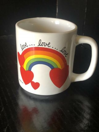 Rare Vintage Mug Rainbow Heart 1981 Coffee Collectible Cup With Love.  Love Love