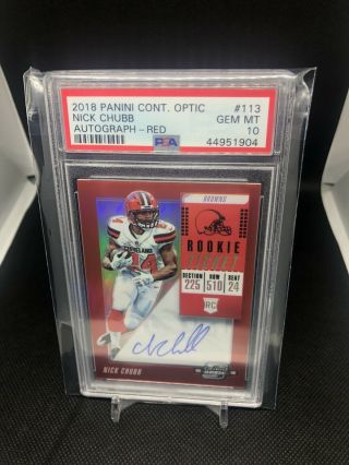 Nick Chubb 2018 Panini Contenders Optic Auto Autograph Silver Red Rookie Psa 10