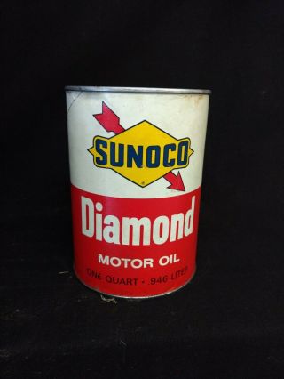 Vintage Sunoco Diamond Motor Oil 1 Quart Oil Can.  Can Is Full.