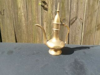 Vintage Brass Etched Teapot/pitcher With Hinged Lid