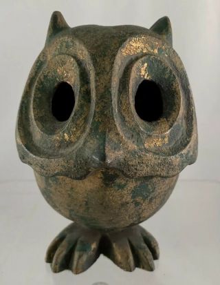 Vintage Antique Cast Iron Owl Incense Burner Candle Holder Ashtray