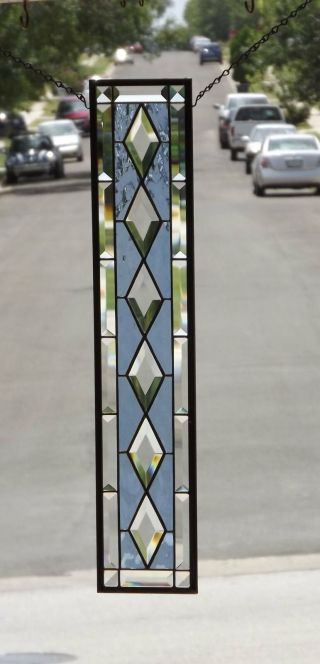 • Blue Stream • Beveled Stained Glass Panel - Window Hanging 26 1/2 " X 5 1/2 "