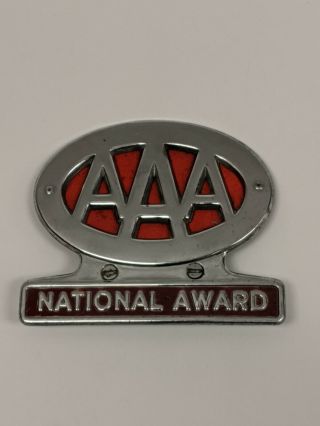 Vintage Aaa Motor Club National Award Metal Emblem License Plate Topper Badge