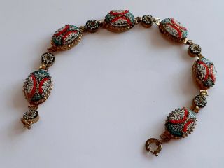 (q) Antique / Vintage Mosaic Bracelet 7.  5 Inches Long