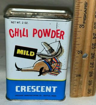 Antique Crescent Mild Chili Powder Tin Litho Spice Can Seattle Wa Man Sombrero