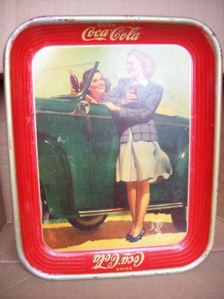 Vintage Coke Coca Cola " Two Girls With Car " Serving Tray