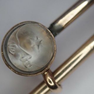 Rare Antique Victorian 14k Gold Carved Moonstone Man In The Moon Bracelet