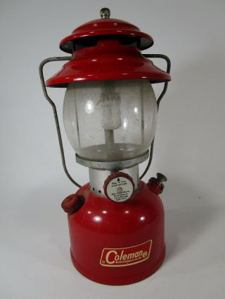 Vintage 8 - 68 Red Coleman 200a Single Mantle Lantern Red Letter Pyrex Logo Globe