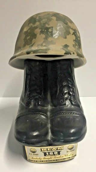 Vintage Jim Beam Military Helmet & Combat Boots Decanter Bottle 1975 Empty