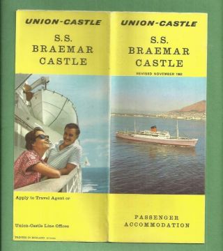 1962 Union - Castle Line Cruise Ship Ocean Liner Deck Plan S.  S.  Braemar Castle