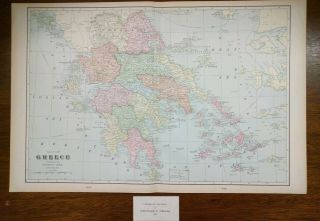Greece 1901 Vintage Atlas Map 22 " X14 " Old Antique Kalamata Tripolitza Zante