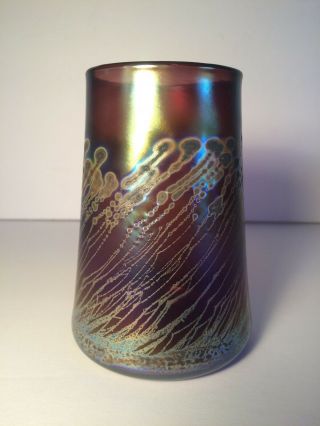Robert - Coleman Vintage Handblown Purple/iridescent Signed Art - Glass Vase/cup