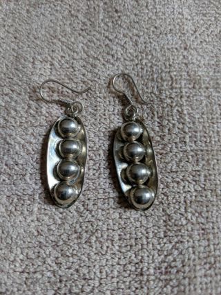 Vintage Sterling Silver Peas In A Pod Earrings