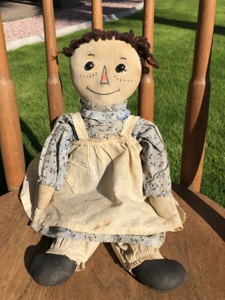 Antique 1918 - 1919 Volland Raggedy Ann Doll W/cardboard Heart In