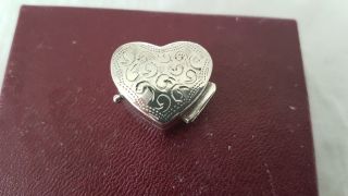Vintage Solid Silver Heart Shaped Pill Box