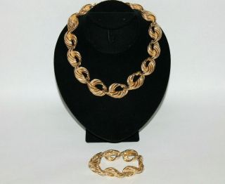Vintage Trifari Gold Tone Chunky Runway Necklace Bracelet Set