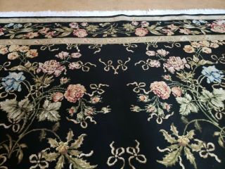 8 ' X 10 ' Vintage Hand Made Chinese Wool Rug Black Floral 3