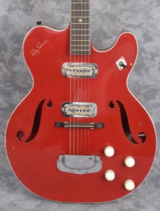 Vintage 1965 Harmony Roy Smeck H73 Semi - Hollow Red Electric Guitar 2