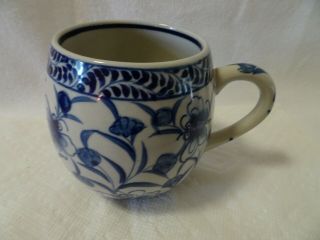 Vintage Blue White Asian Influence Floral Ceramic Coffee/tea Mug/cup -