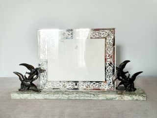 Art Deco Large Marble Photo Frame Spelter Birds - French 1930s