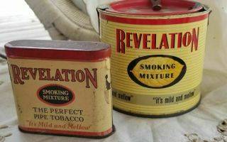 2 Revelation Philip Morris Pipe Tobacco Mixture,  Can,  Pocket Tin Empty