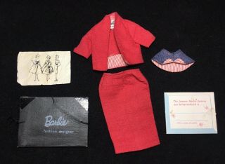 Barbie Doll Busy Gal 981 Red Linen Suit,  Hat And Portfolio 1960s