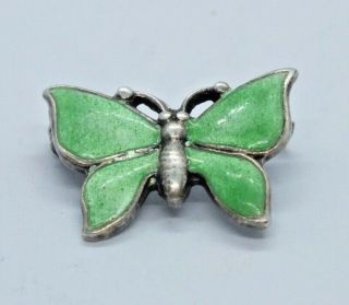 Vintage Norwegian Silver & Green Enamel Butterfly Brooch/ Pin