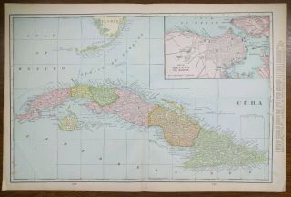 Vintage 1903 Cuba Atlas Map 22 " X14 " Old Antique Havana Matanzas Santa Clara