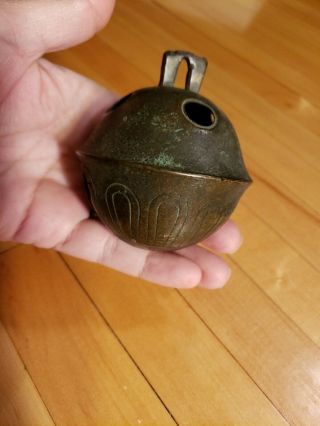 Large,  Vintage Antique Brass Petal Sleigh Bell No.  18? No Cracks Rings Good