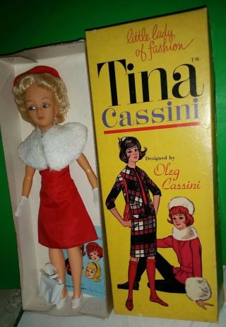 Vintage Tina Cassini Platinum Blonde Doll W/ Box In " Red Riot " Ensemble