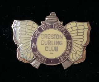 Vintage Curling Lapel Pin Creston Curling Club Home Of The Butterfly Bonspiel