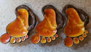 Vintage Treasure Craft Hawaii Ceramic Set Of 3 Feet Trinket Tray Hang Ten 3