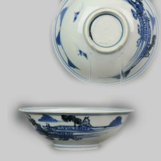 Antique Chinese 17c Porcelain Ming China Bowl Landscape Fisherman
