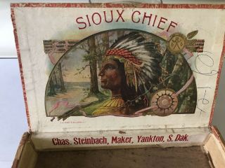 Sioux Chief Native American Indian Antique Wooden Cigar Box