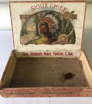 Sioux Chief Native American Indian Antique Wooden Cigar Box 3