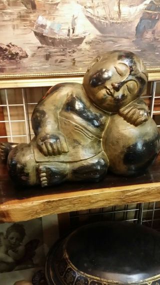 Antique Chinese Carved Wooden Sculpture Of Buddha