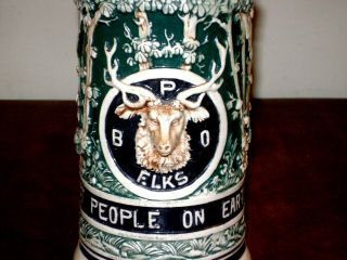 Vintage BPOE Elks Club Tankard Mug Lidded Stein Stoneware Elk Germany Best Peopl 2