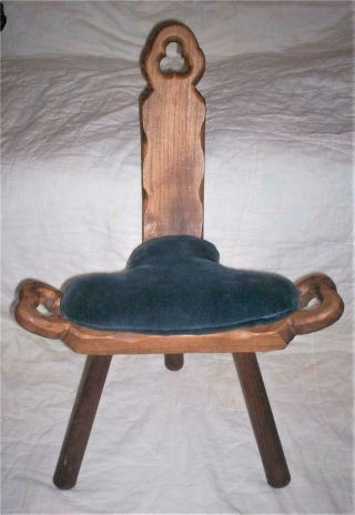Antique Vtg Birthing Chair Stool Hand Carved W/ Cushion Primitive Baby Gift