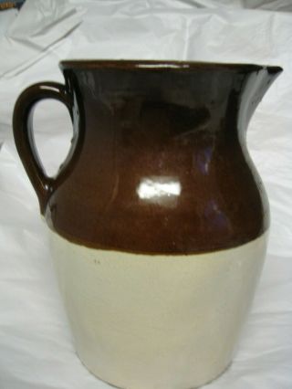 Vintage Large Two Tone Stoneware Pitcher: Made In The Usa 10 " Tall Heavy