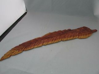 Vintage 21 " Long Hand Carved Wooden Feather Signed On Back Steven Iden