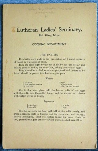 1898 Antique Recipe Cards (38) Lutheran Ladies Seminary Red Wing Minnesota Rare 2