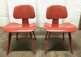 Pair Eames Herman Miller Dcw Chairs Mid Century Modern