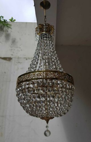 Antique French Empire Brass & Crystals LARGE Chandelier from 1950 ' s 2