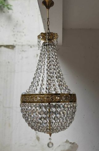 Antique French Empire Brass & Crystals LARGE Chandelier from 1950 ' s 3