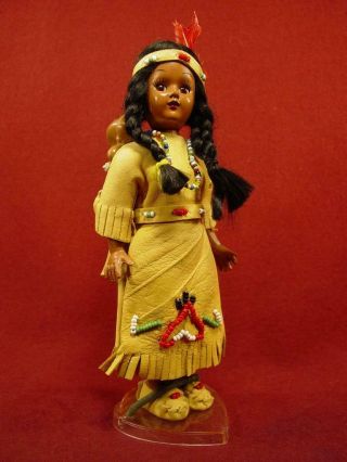 2 Native American Indian Squaw 8 " Dolls In Real Leather Beaded Dress