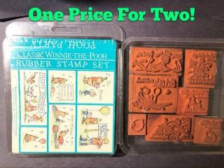 Vintage Disney Classic Winnie The Pooh 6 Rubber Stamp Set - Total 13 Stamps
