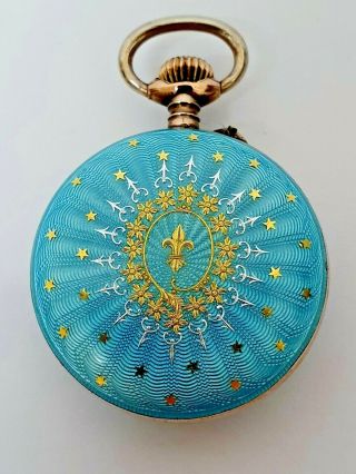 Lovely Antique German Solid Silver Guilloche Enamel Pocket Watch For Repair